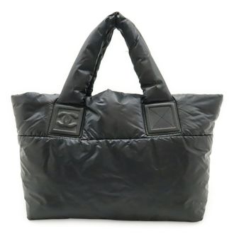 Chanel Black Nylon Leather Handbag Tote Bag (Pre-Owned)