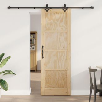 Berkfield Home Sliding Door with Hardware Set ORKDAL Solid Wood Pine in Beige