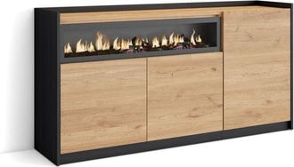 Skraut Home Skraut Home - Aparadores para salón, Gran capacidad de almacenaje, 156x80x37 cm, 3 Puertas, Chimenea eléctrica, Estilo Moderno, Roble oscuro y Negro