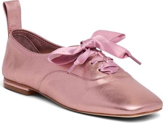 Cinq &agrave; Sept Christina Lace-Up Flat in Soft Pink Metallic at Nordstrom, Size 7.5Us