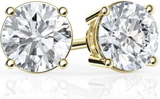Grown Brilliance 1 1/2 Carat Round Lab Grown Diamond Stud Earrings in 14K Yellow Gold, Push Back, F Color, VS Clarity, 4 Prong Setting
