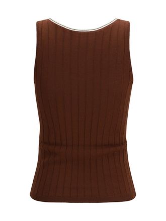 Brunello Cucinelli Womens Ribbed Jersey Top Mulberry+panama
