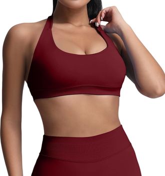 Generic Sport Bras Women Workout Bras Medium Low Support Sports Bras Seamless Open Back Gym Padded Yoga Crop Top(Red, XS)