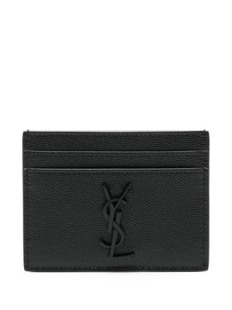 Saint Laurent Cassandre-logo leather card holder - men - Calf Leather - One Size - Black