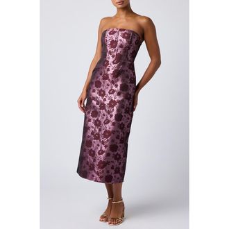 Lulus Corset Strapless Midi Dress in Eggplant Floral at Nordstrom Rack, Size X-Small