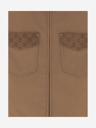 Gucci Mens Cotton Jacket With Gg Details Brown