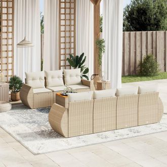 vidaXL Vidaxl - Juego De Sof&aacute;s De Jard&iacute;n Con Cojines Beige 8 Pzas Rat&aacute;n Pe