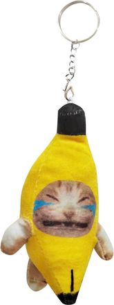 Generic Custom Keyring Crying Banana Cat Pendant Cute Banana Cat Doll Sound Making Crying Keychain Meow Doll Keychain Cute Charm 7. 1inch Keyring Chain (A, On