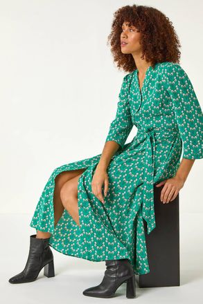 Roman Leaf Print Midi Shirt Dress