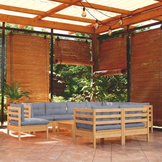 vidaXL Juego De Muebles De Jard&iacute;n 10 Pzas Y Cojines Madera Maciza Pino Vidaxl