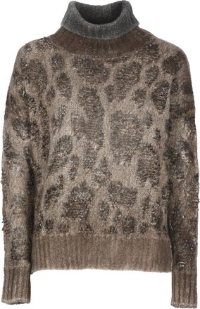 Avant Toi Brown Textured Knit High-Neck Sweater