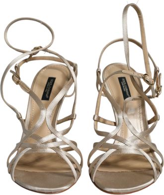 Dolce & Gabbana Beige Leather Stiletto Heels Sandals Womens Shoes