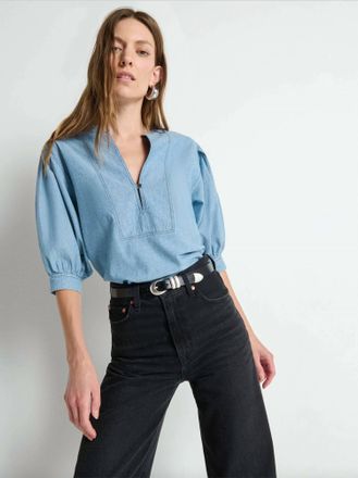 Nation Ltd Emmett Puff Sleeves Top In Chambray