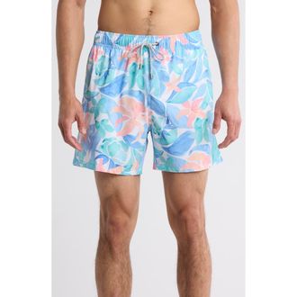 Vintage Summer Swimwear Watercolor Floral Stretch Volley Swim Shorts in Blue at Nordstrom Rack, Size Xx-Large