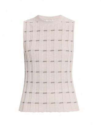 Lafayette 148 New York Womens Plaited Ribbed Stripe Shell Top In Pearl Multi