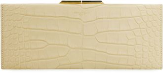 Saint Laurent Womens Midnight Leather Clutch Ivory Crocodile Skin Bags