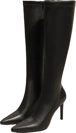 Generic Womens Pointed Toe Knee High Boots Thick High Heels Side Zipper Classic Long Boots