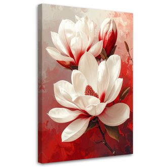 Feeby Cuadro Sobre Lienzo Magnolias Blancas Con Toques Rojos Sobre Fondo Claro 80x120