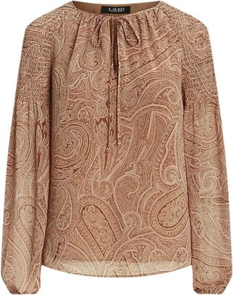 Ralph Lauren Blusa a V in chiffon con stampa floreale e volant - - Blouses & Shirts - Donna - Marrone - S