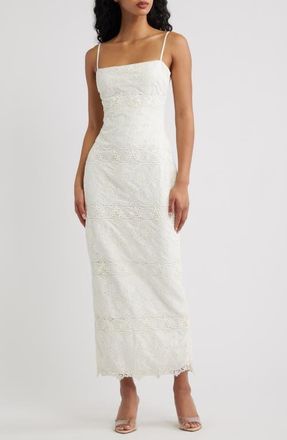 House of CB Serenella Broderie Anglaise Column Gown in White at Nordstrom, Size X-Large