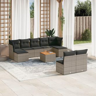 vidaXL Set De Sof&aacute;s De Jard&iacute;n 10 Pzas Con Cojines Rat&aacute;n Sint&eacute;tico Gris Vidaxl