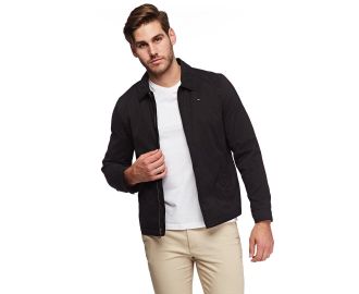 Tommy Hilfiger Mens Lightweight Zip-up Microtwill Golf Jacket (Standard and Big & Tall Sizes) Denim, Black, XL