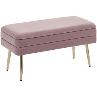 Beliani Beliani - Banco Con Almacenaje De Terciopelo Rosa Patas Doradas Sala De Estar Durham