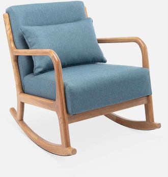 Sweeek Sweeek - Mecedora Estilo Escandinavo De Madera Y Tela, Lorens, Azul, 65x80x81.5 Cm