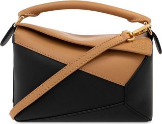 Loewe Puzzle contrasting tote bag - women - CALFSKIN/Canvas - OS - Black
