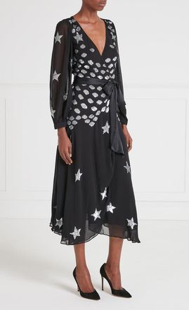Temperley London Etoile Wrap Dress in Black Mix at Nordstrom, Size 10