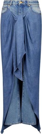 Balmain Blauwe Denim Jeans met Gedrapeerde Rok - Dames - Spijkerrokken - Blauw - S - Denim - Rokken