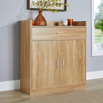Home Source Industries Home Source - Modern 2 Door Oak Shoe Cabinet Storage Organiser Compact Space Saver Hallway