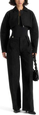 Mani&egrave;re De Voir Elya Suede Super Cropped Jacket in Black at Nordstrom, Size 10