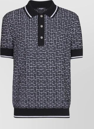 Balmain merino wool knit patterned polo shirt