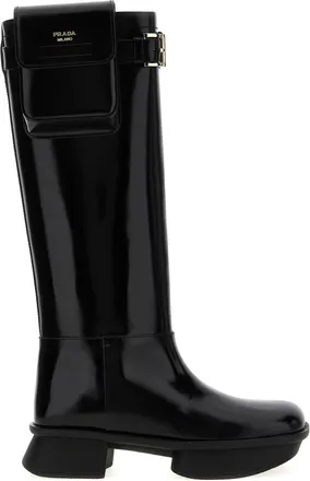 Prada Black Calfskin Over The Womens Knee