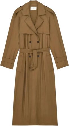 Saint Laurent Jassen, Dames, Beige, S, Katoen, Trenchcoat van Katoenen Keperstof