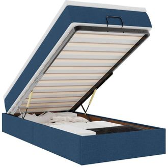 vidaXL Estructura De Cama Otomana Con Colch&oacute;n Tela Azul 90x190 Cm Vidaxl