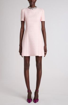 Valentino Garavani Rhinestone Embellished Tweed Minidress in Pink at Nordstrom, Size 42
