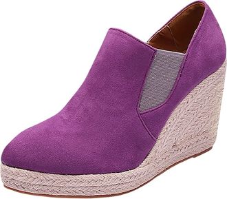 Generic Women Casual Printed Fashion Flat Large Size Flock Comfortable Everyday Walking Slip On Loafers for Ladies (Purple, 6.5)