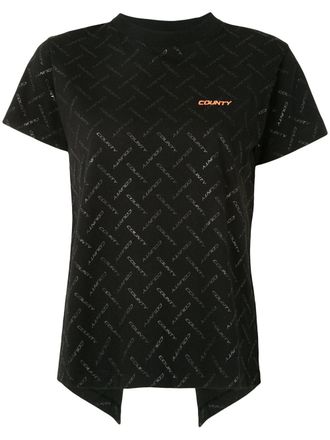 Marcelo Burlon County print open back T-shirt - women - Cotton/Cotton/Polyester/Elastane - M - Black