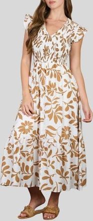 Blu Pepper Floral Midi Dress in Light Brown at Nordstrom Rack, Size Medium