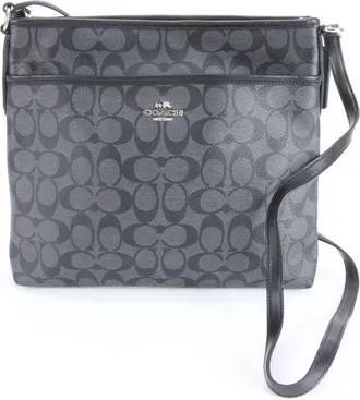 Coach Black Leather Coated Canvas Messenger Bag Shoulder Bag (Pre-Owned)