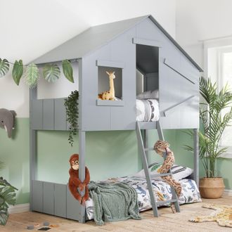 Birlea Solid Wood Bunk Beds Safari 3FT Single Bed Pine Frame in Grey