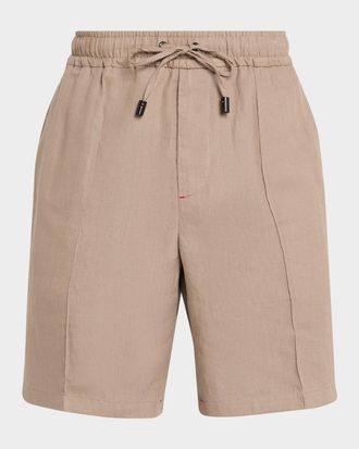 Isaia Men & apos;s Linen Creased-Front Drawstring Shorts
