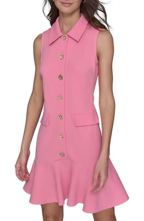Karl Lagerfeld Floral Button Scuba Crepe Shirtdress in Pink Sherbet at Nordstrom, Size 10