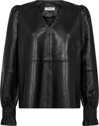 Co'Couture Leren V-Blouse in Zwart - Dames - Blouses - Zwart - XS - Leer - Overhemden