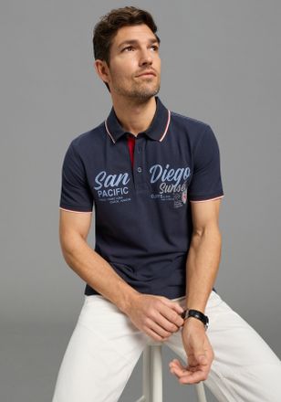 Man's World Poloshirt MANS WORLD Neue Kollektion, Herren, Gr. 4XL (68/70), dunkelblau, Piqu&eacute;, Obermaterial: 100% Baumwolle, bedruckt, Basic, normal, angesetztes B