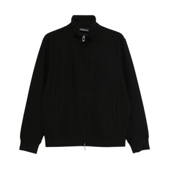 Emporio Armani Volledige rit sweatvest in jacquard jersey Essential - Heren - Vesten met rits - Zwart - XL - Katoen - Hoodies & sweatvesten