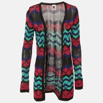 M Missoni Multicolor Chevron Knit Open Front Cardigan