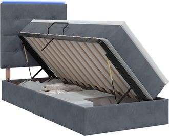 vidaXL Cama De Almacenamiento Led Con Colch&oacute;n Gris Oscuro 100 X 200 Cm Vidaxl